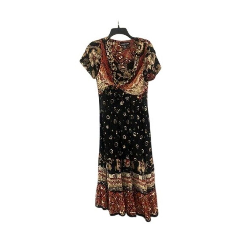 carole little  Floral Maxi Dress Romantic Tie Front midi cottagecore size 4